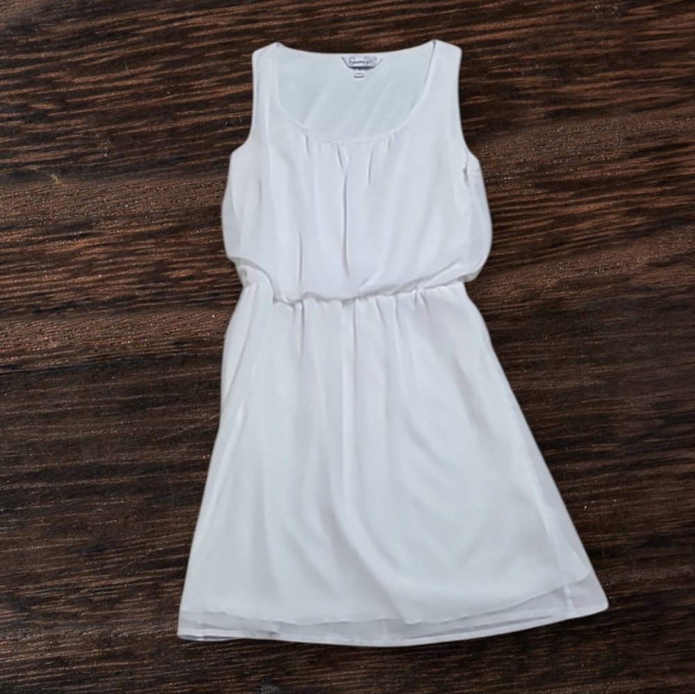 Speechless Chiffon Overlay Sleeveless White Mini Dress